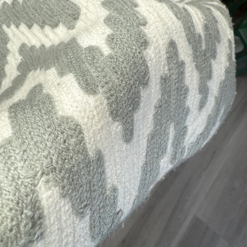 West Elm Embroidered Pillow Cover 20x20 Wood Button Sage Green Ivory cream EXC